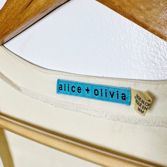 alice + olivia Women's White Medium Silk Spandex Blend V-Neck Blouse - Picture 4 of 11